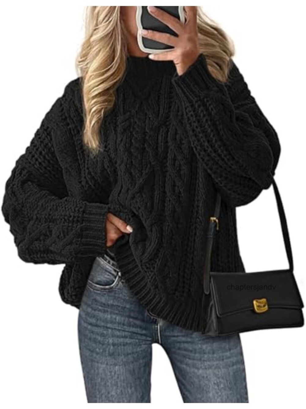 Women's Chunky Cable Knit Oversized Sweater Crew Neck Pullover